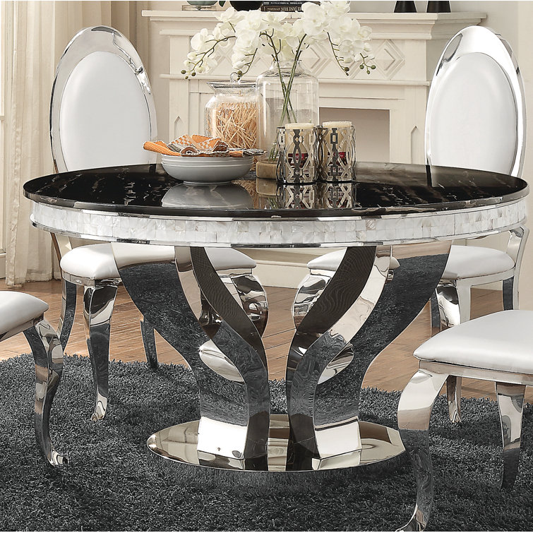 Rosdorf Park Nila Genuine Marble Pedestal Dining Table & Reviews Wayfair
